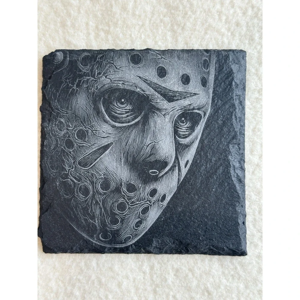 Horror Movie Slate Coasters Set of 4 Laser Engraved Slasher Halloween Gift Art